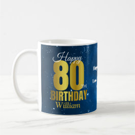 80e verjaardag Blue Space Typography Coffee Mok