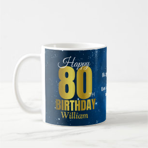 80e verjaardag Blue Space Typography Coffee Mok