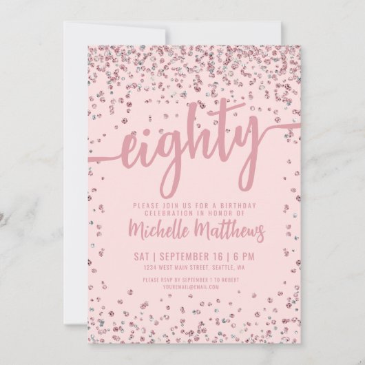 80e Verjaardag Blush Pink Rose Gold Kaart (Voorkant)