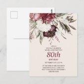 80e verjaardag Bourgogne Ivory Floral Cream Briefkaart (Voorkant / Achterkant)