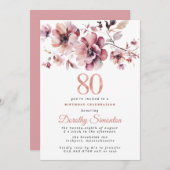 80e verjaardag Bourgondië Dusty Blush Roze Bloemen Kaart (Voorkant / Achterkant)