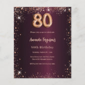 80e verjaardag Bourgondië gouden uitnodiging (Voorkant)