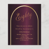 80e verjaardag Bourgondische gouden boog uitnodigi (Voorkant)