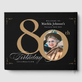 80e verjaardag Calligrafie Gold Black Aangepaste f Gastenboek (Achterkant)