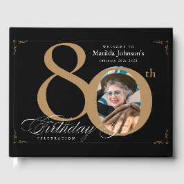 80e verjaardag Calligrafie Gold Black Aangepaste f Gastenboek