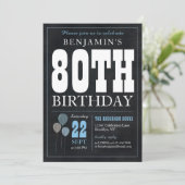 80e verjaardag Chalkboard Blue Balloon Roche Kaart (Staand voorkant)