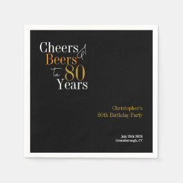 80e verjaardag Cheers and Beers Party Black Gold Servet