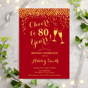 80e verjaardag - Cheers tot 80 jaar Gold Red Kaart
