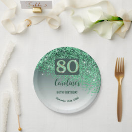 80e verjaardag Chic Falling Green Glitter Papieren Bordje