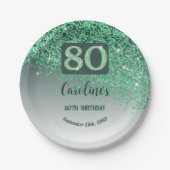 80e verjaardag Chic Falling Green Glitter Papieren Bordje (Voorkant)