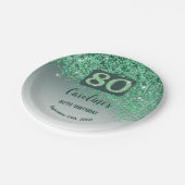 80e verjaardag Chic Falling Green Glitter Papieren Bordje (Gekanteld)