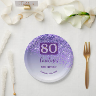 80e verjaardag Chic Falling Paarse Glitter Papieren Bordje