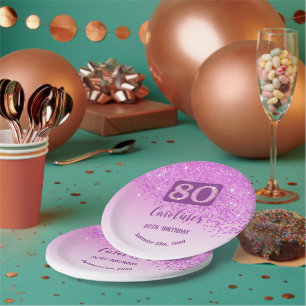 80e verjaardag Chic Falling Pink Glitter Papieren Bordje