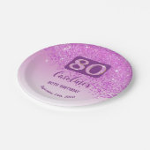 80e verjaardag Chic Falling Pink Glitter Papieren Bordje (Gekanteld)