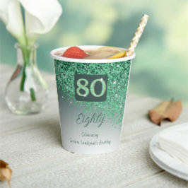 80e verjaardag Classy Falling Green Glitter Papieren Bekers