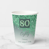 80e verjaardag Classy Falling Green Glitter Papieren Bekers (Achterkant)