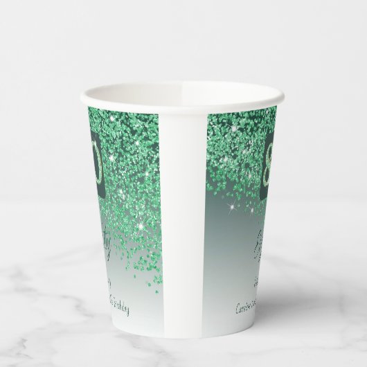 80e verjaardag Classy Falling Green Glitter Papieren Bekers (Links)