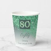 80e verjaardag Classy Falling Green Glitter Papieren Bekers (Voorkant)