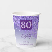 80e verjaardag Classy Falling Paarse Glitter Papieren Bekers (Achterkant)