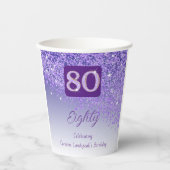 80e verjaardag Classy Falling Paarse Glitter Papieren Bekers (Voorkant)