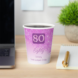 80e verjaardag Classy Falling Pink Glitter Papieren Bekers
