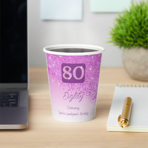 80e verjaardag Classy Falling Pink Glitter Papieren Bekers