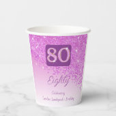 80e verjaardag Classy Falling Pink Glitter Papieren Bekers (Achterkant)