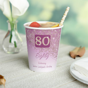 80e verjaardag Classy Falling Roos Gold Glitter Papieren Bekers