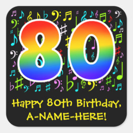 80e verjaardag: Colorful Music Symbols, Rainbow 80 Vierkante Sticker