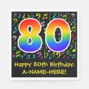 80e verjaardag - Colorful Music Symbols, Rainbow 8 Servet