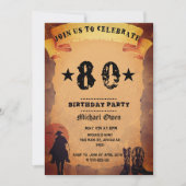 80e verjaardag cowboy oud papier paardrijden parti kaart (Voorkant)