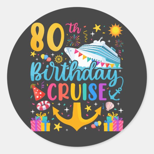 80e verjaardag Cruise B-Day Party Ronde Sticker (Voorkant)