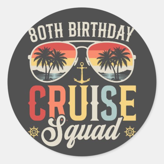 80E Verjaardag Cruise Squad Familie Matching Ronde Sticker (Voorkant)