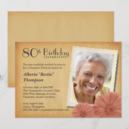 80e verjaardag  Daisy Foto-uitnodigingen Kaart (Voorkant / Achterkant)