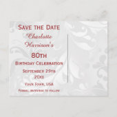 80e verjaardag Damask en Faux Bow Bewaar de datum Aankondigingskaart (Achterkant)