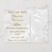 80e verjaardag Damask en Faux Bow Bewaar de datum Aankondigingskaart (Achterkant)