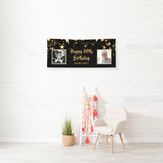 80e verjaardag dan & nu foto's gepersonaliseerd spandoek (Insitu)