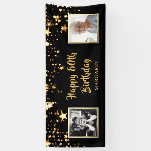 80e verjaardag dan & nu foto's gepersonaliseerd spandoek (Verticaal)