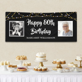 80e verjaardag dan & nu foto's licht zwart spandoek