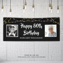 80e verjaardag dan & nu foto's licht zwart spandoek