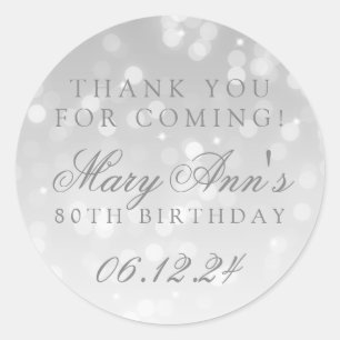 80e verjaardag Dank u Silver Bokeh Sparkle Light Ronde Sticker