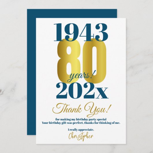 80e verjaardag Dankuwel Bedankkaart (Voorkant / Achterkant)