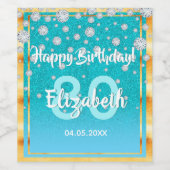 80e verjaardag diamanten glitter blauwgroen blauw wijn etiket (Enkel label)
