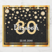 80e verjaardag diamanten glitter zwart goud sparkling wijnetiket (Enkel label)