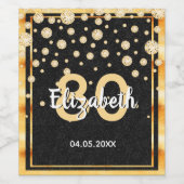 80e verjaardag diamanten glitter zwart goud wijn etiket (Enkel label)