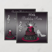 80e verjaardag Disco Diva Cake and Heels Hot Pink Kaart (Voorkant / Achterkant)