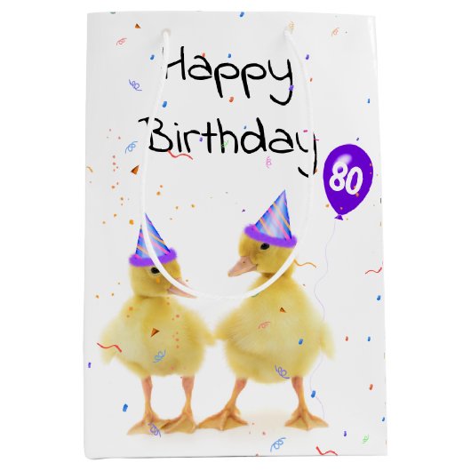 80e verjaardag Eenden met ballon Medium Cadeauzakje (Voorkant)
