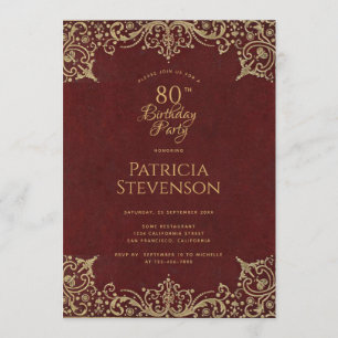80e Verjaardag Elegant Bourgogne Oudgoud Schrift Kaart
