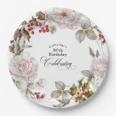 80e verjaardag Elegant December Bloemen Papieren Bordje (Voorkant)