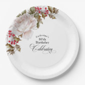 80e verjaardag Elegant December Bloemen Papieren Bordje (Voorkant)